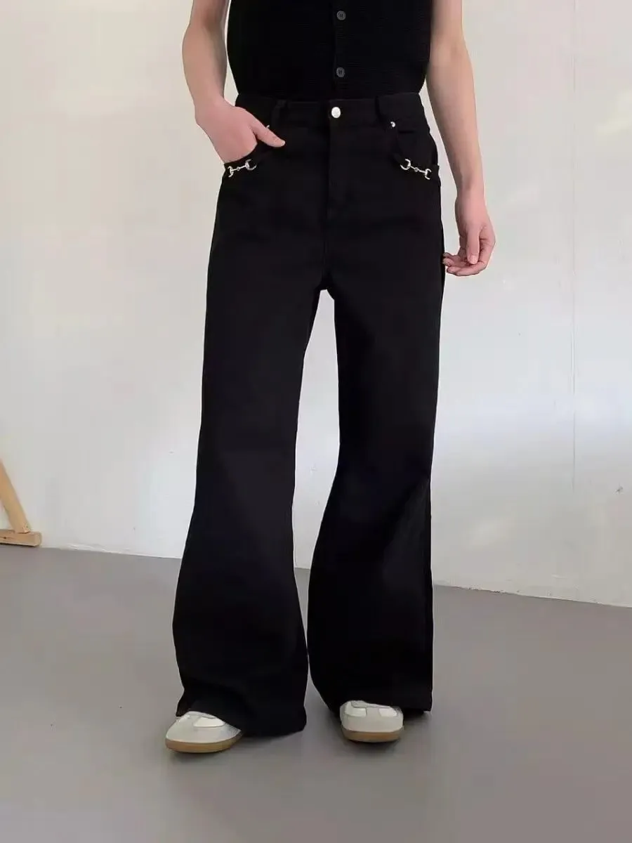Reka bentuk butang retro gaya Amerika seluar jeans basuh musim bunga dan musim luruh pinggang tinggi longgar seluar jeans kaki lebar jalan tinggi untuk lelaki dan wanita — image 6