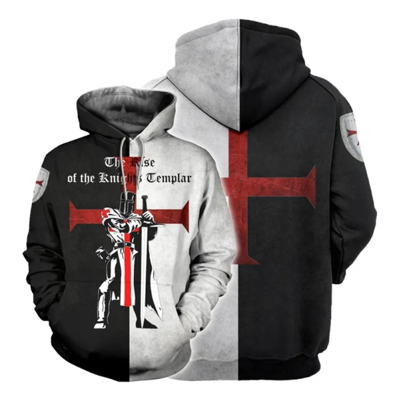 Caballeros Templarios Armadura Sudaderas Con Capucha Chaqueta Cruzada Cruz Medieval Sweathsirt Jersey Estampado Por Completo 3D Sudadera Con Capucha Chándal Carnaval — image 2