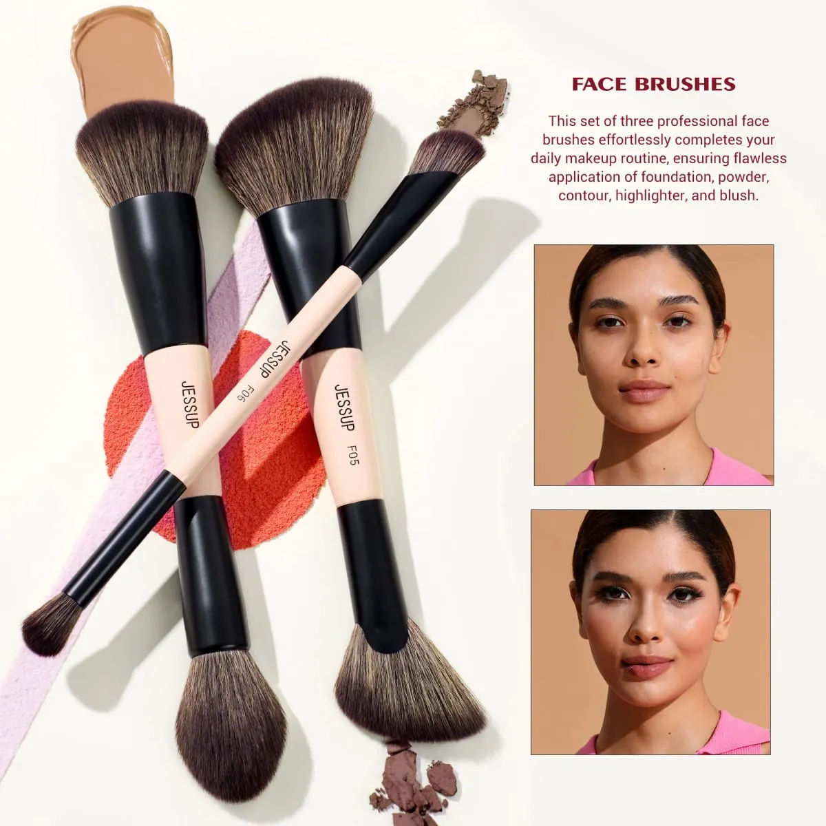 Jessup Makeup Borstar Set med Makeup Sponge 3/7st Dubbelsidig Makeup Brush Foundation Blush Ögonskugga med presentask — image 3