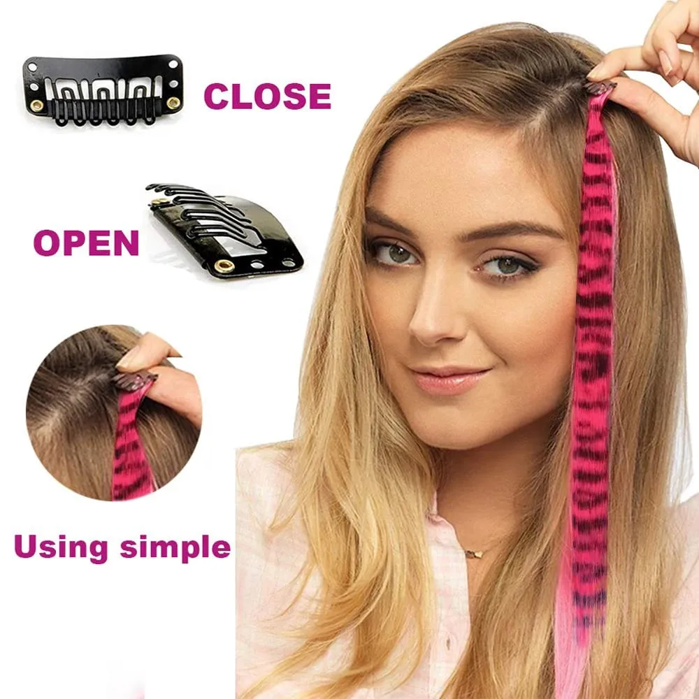18 '7 ชิ้น Rainbow ยาวตรง Zebra พิมพ์สังเคราะห์ Feather คลิปในส่วนขยายของผมสำหรับผู้หญิงเหมาะสำหรับวันฮาโลวีนคริสต์มาส — image 6