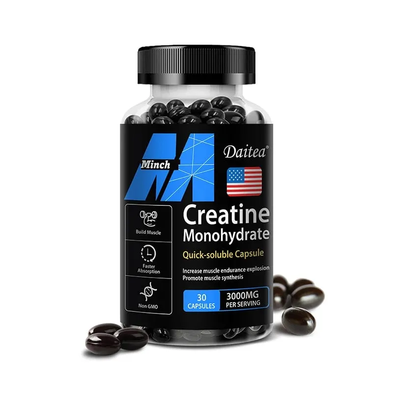 Kreatin-Monohydrat – Fördert Muskelmasse, Muskelkraft und sportliche Leistung. 30/60/120 Kapseln, gentechnikfrei, glutenfrei
