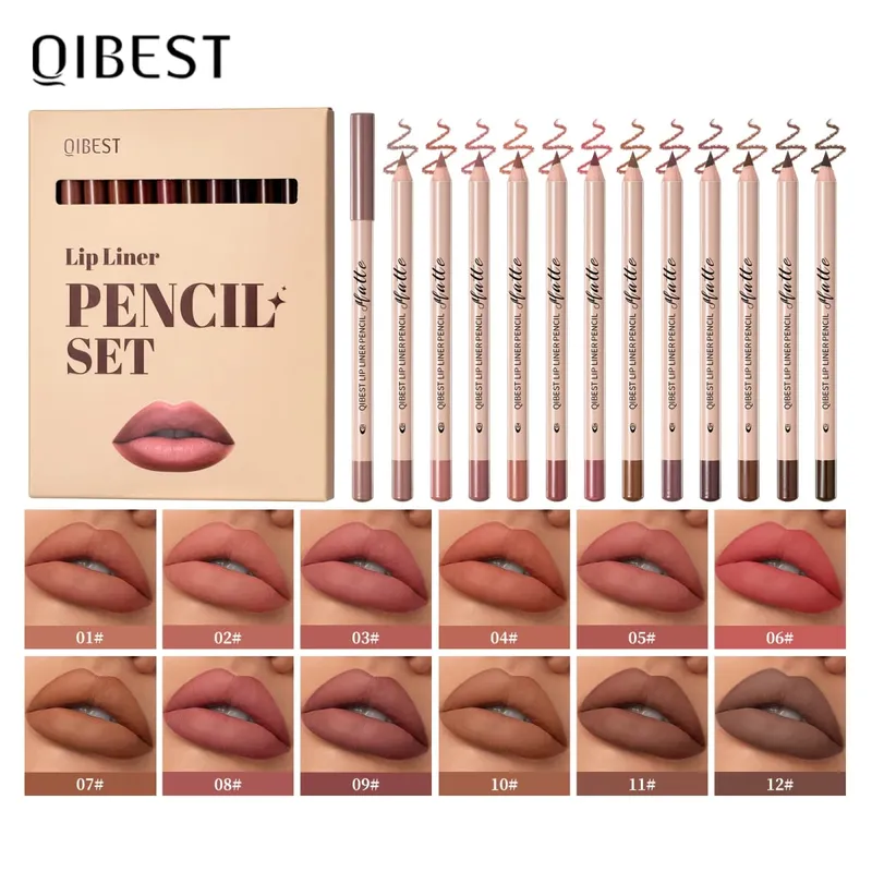 Set di penne per labbra a 12 colori che durano impermeabili resistenti al sudore facile da colorare resa cromatica senza sbiadimento set di matite per labbra cosmetici