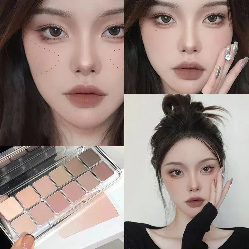 Low Saturation Eyeshadow Palette 12 Color All Matte Korean Tea Apricot Eye Makeup Palette Daily Makeup Long Lasting Eye Shadows — image 4