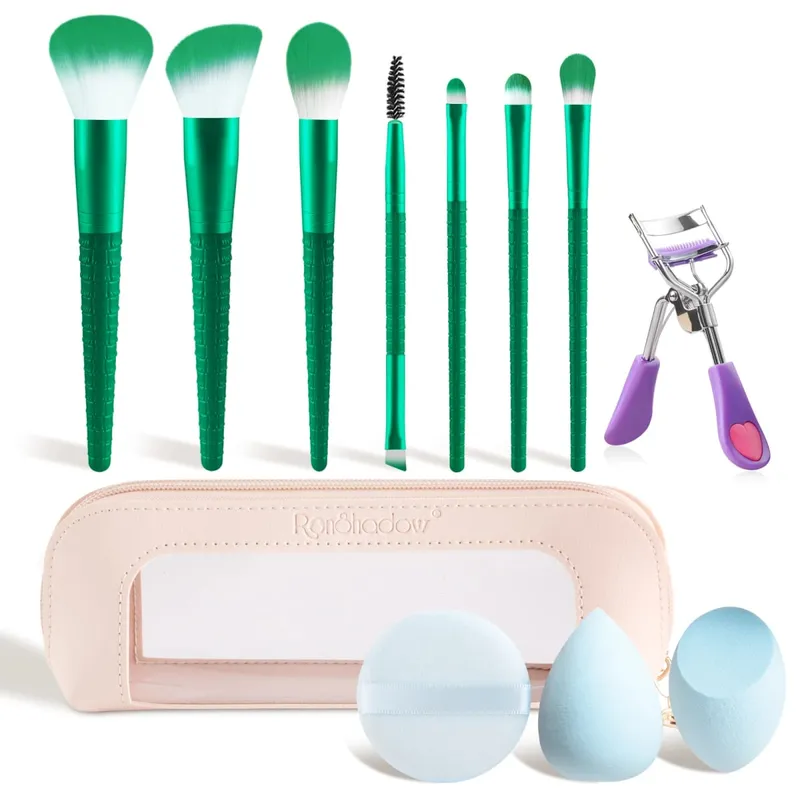 12 pezzi kit completo di strumenti per trucco 7 pennelli per trucco 2 spugne di bellezza bigodino per ciglia borsa per soffio di polvere set completo di cosmetici — image 9