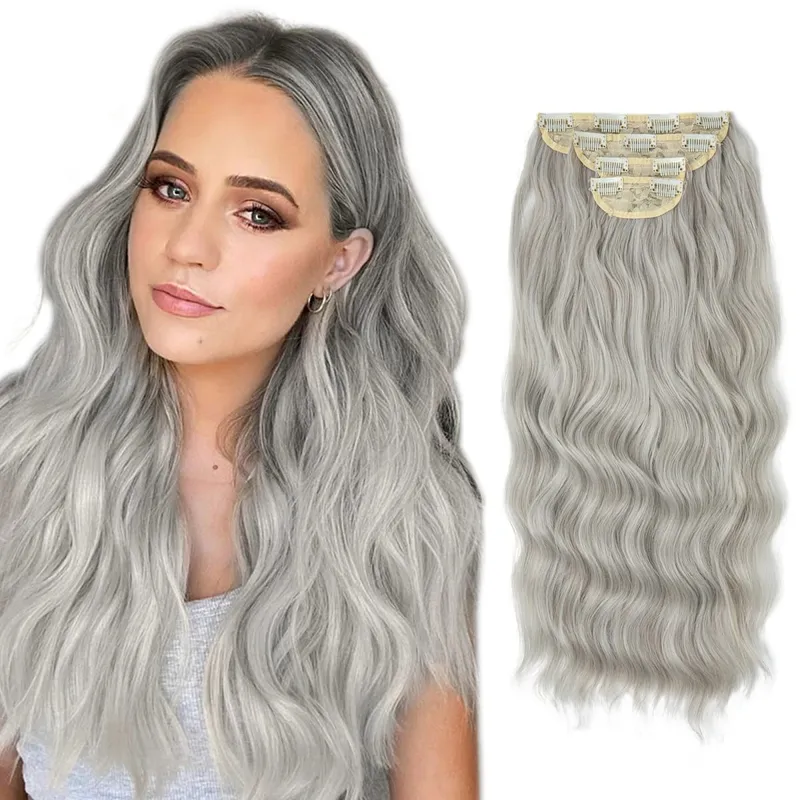 สังเคราะห์ยาวหยักคลิปในส่วนขยายของผม 22 "4 ชิ้น/เซ็ตหนา Hairpiece สำหรับผู้หญิงสีบลอนด์สีน้ำตาลสีดำธรรมชาติผมปลอม — image 13