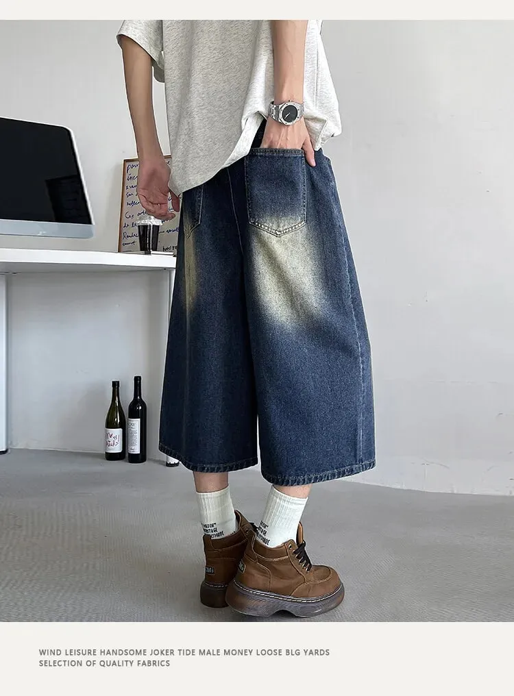 Loose Fit Cropped Jeans Elastic Drawstring Waist Stretch Denim Casual Wear Comfort Men Baggy Denim Pants Man 2023 Fashion Trendy — image 8