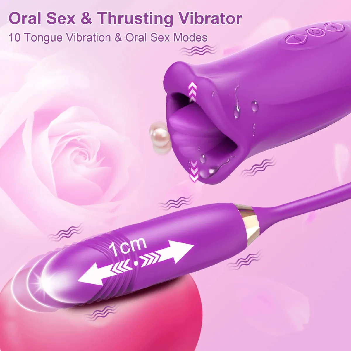Sucking Vibrator สำหรับผู้หญิงกัดช่องปากปาก Thrusting Telescopic Dildo ลิ้น G-Spot หัวนม Clit กระตุ้นของเล่นเพศหญิง — image 2