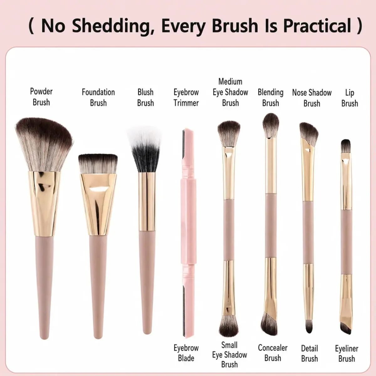 Bærbar 8-delt sammenfoldelig makeupbørstesæt med dobbelt ende Foundation Contour Øjenskygge Blush Concealer Børster Rejsemakeupværktøj — image 2