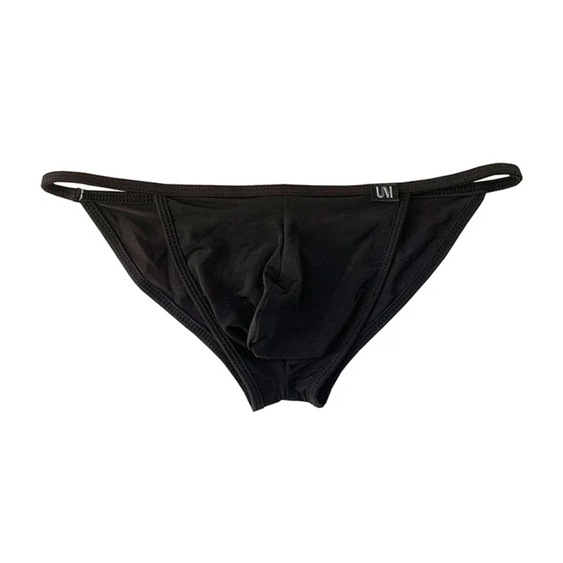 Men's Sexy Briefs Ultrathin Ice Silk Underpants Double Split Bikini Underwear With Holes Personalized U-Convex Design Panties