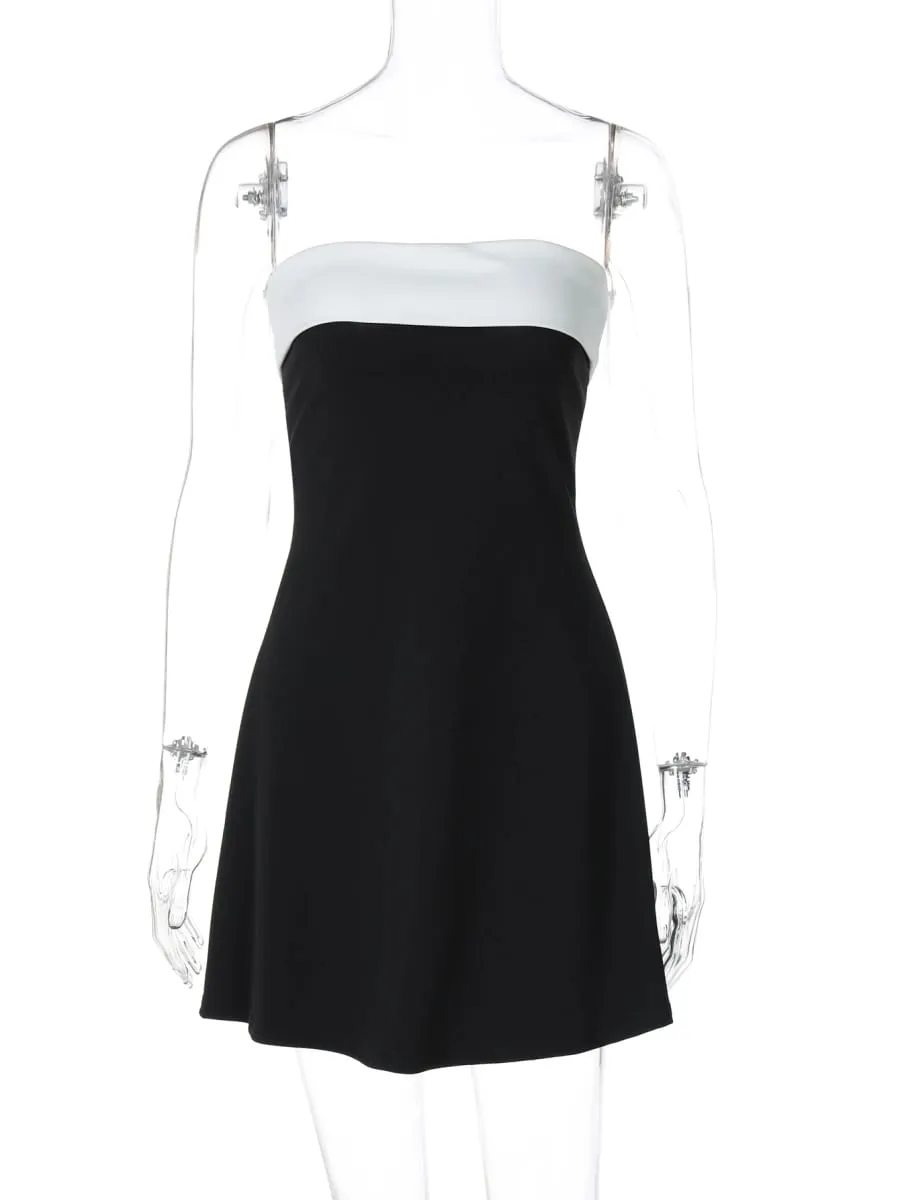 Hugcitar Color Block Strapless Patchwork Sexy Bodycon Mini Dress 2025 Summer Women Elegant Clothes Evening Party Festival — image 7