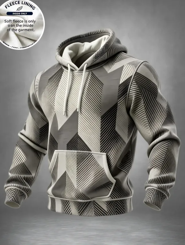 Cetakan 3D Fleece Hoodie Blue Spiral Grid Optical Illusion Pullover Lengan Panjang Poket Kanggaru Tops Sweatshirt Kasual — image 2