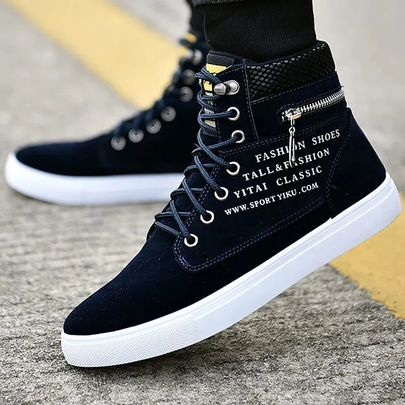 Baskets vulcanisées noires chaussures plates confortables pour hommes à lacets Zapatillas Hombre automne printemps baskets hautes grande taille 38-48 — image 4