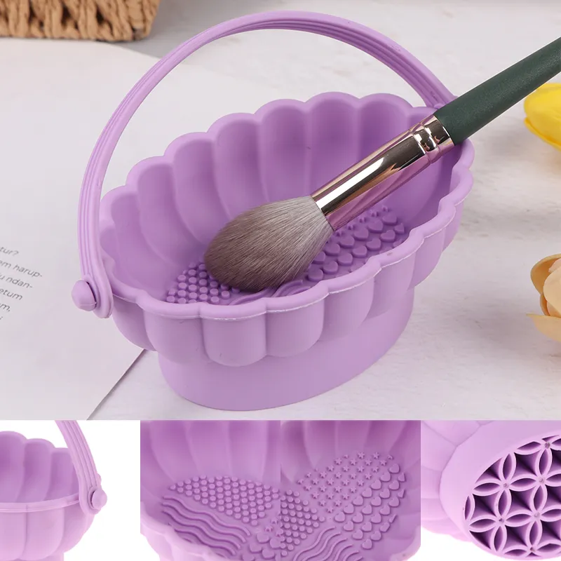 Caja de limpieza de brochas de maquillaje de silicona, cuenco de lavado, estante de secado de huevos, herramienta para polvo, esponja, cepillos de almacenamiento, depurador — image 2