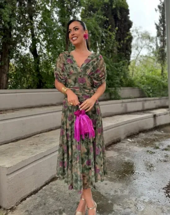 ผู้หญิงลึก V คอตาข่ายยาวชุดพัฟแขนสั้น Ruched เอวสูง Vestidos 2026 ฤดูร้อน Lady Casual street Robe — image 13