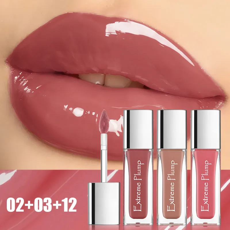 3-teiliges, extrem pralles Lipgloss-Set mit Spiegelglas-Finish, langlebige, feuchtigkeitsspendende Lippenglasur, nicht klebriger, wasserdichter nackter flüssiger Lippenstift — image 3