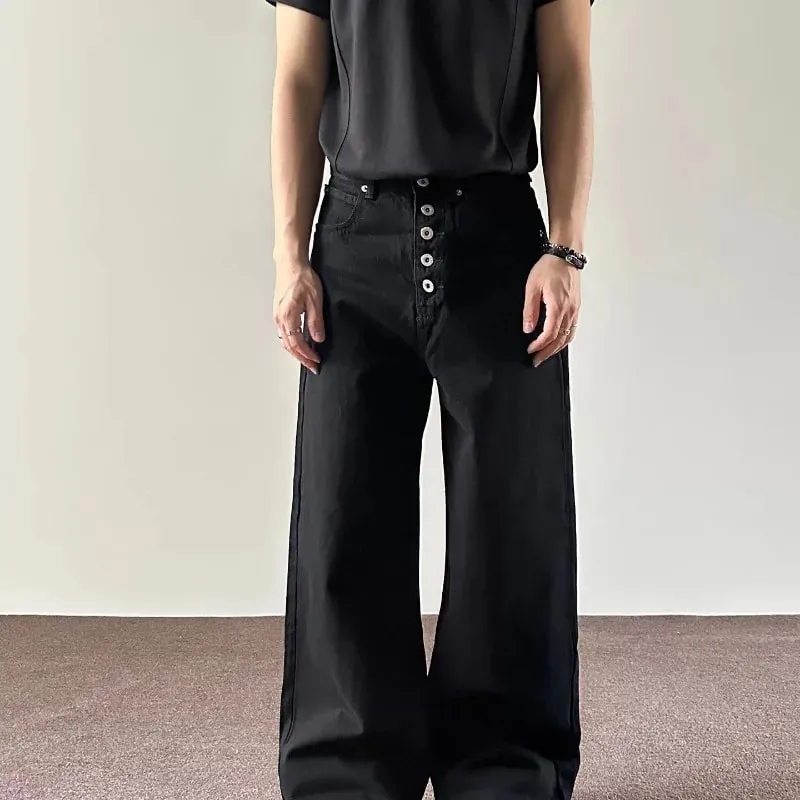 Jeans pour hommes Noir Baggy Denim Pantalon Style américain Rivet Cinq Boutons Poche Coupe Ample Streetwear Homme Pantalon
