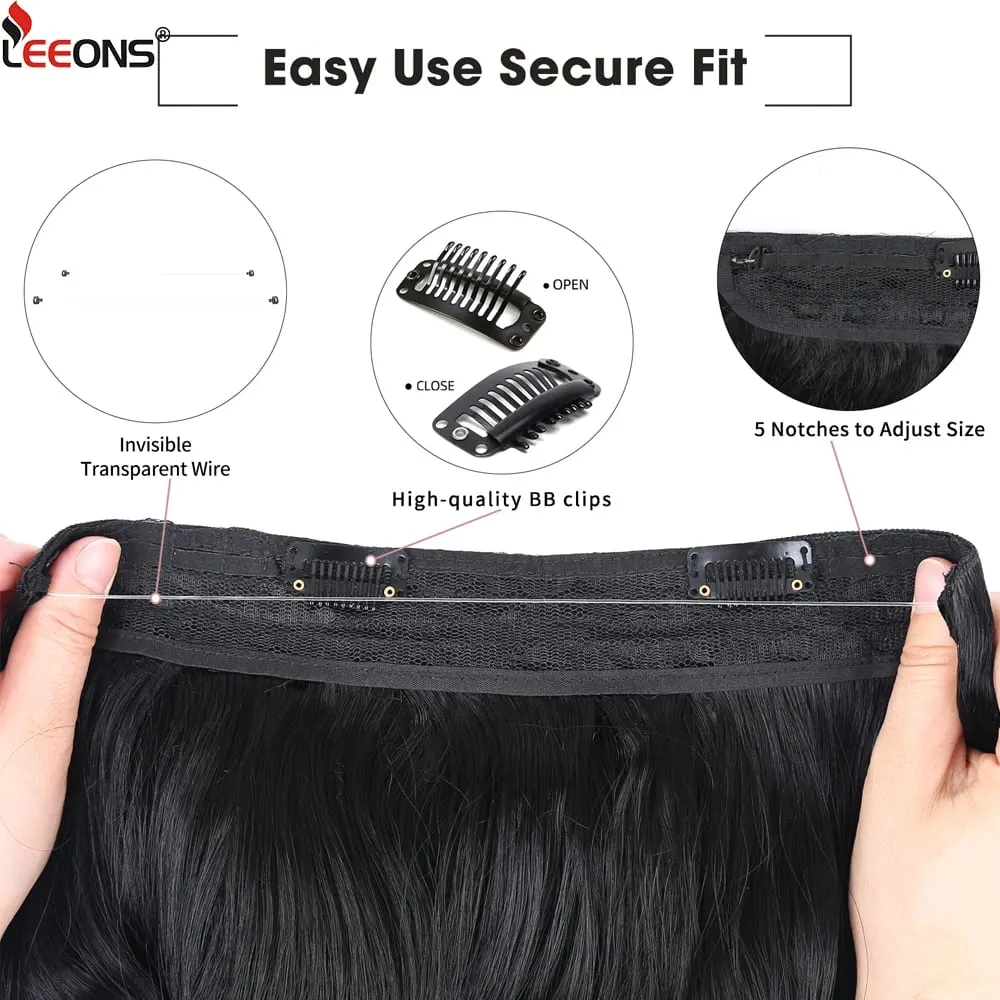 Two Clips Invisible Wire Hair Extensions Synthetic Long Wavy Black Brown One Piece False Hairpiece Hair Extension For Women