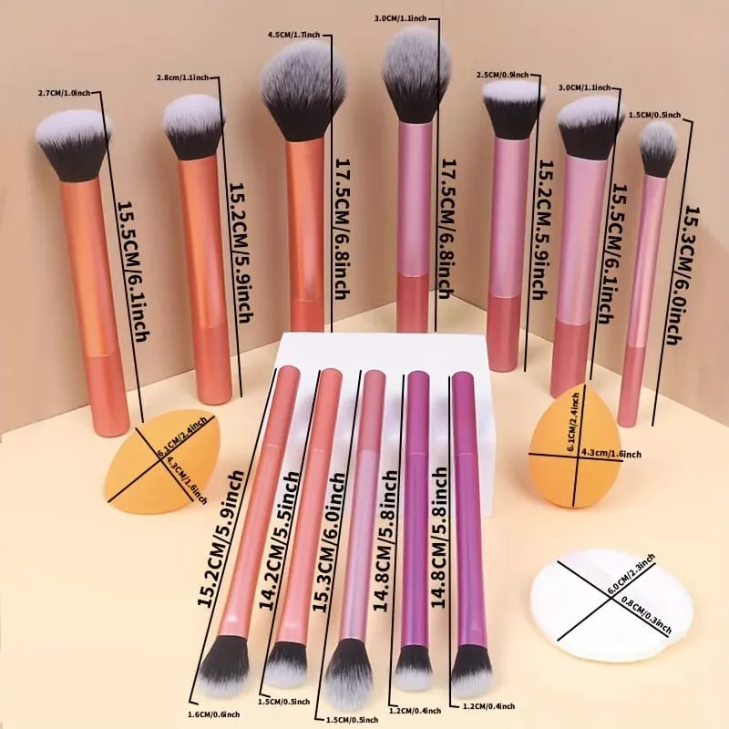 12pcs Set Berus Mekap Lengkap Berbilang Fungsian: Berus Bedak Longgar Berus Blush Berus Foundation Berus Pembayang Mata Berus Campuran B — image 4