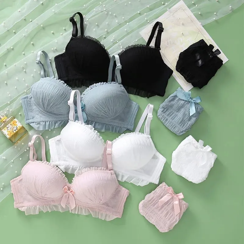 Girls Bra Set Women's Lace Seamless Wireless Push Up Comfortable Breathable Sports Underwear Suit 4 Colors Soft Cute Bra Pants — image 1