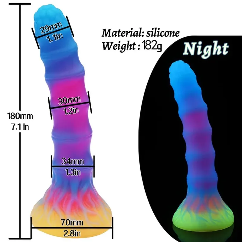 Palam Dubur Bercahaya Malam Realistik Bercahaya Monster Naga Dildo untuk Wanita Lelaki Palam Punggung Seksi Bentuk Anjing Mainan Seks untuk Pasangan — image 8