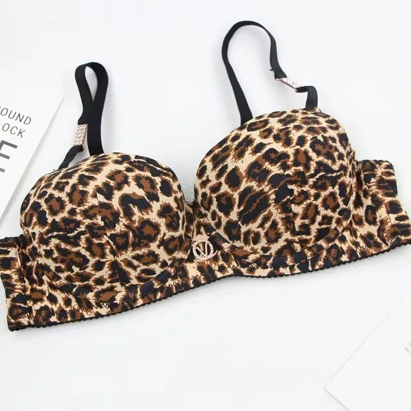 Set di biancheria intima sexy con stampa leopardata Set di reggiseno spesso inferiore sottile superiore Set di reggiseno push-up sexy — image 5