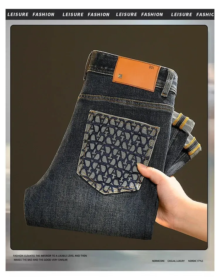 Jean de luxe léger pour hommes, pantalon Slim polyvalent, haut de gamme, décontracté, abordable, à la mode, nouvelle collection printemps et automne 2024 — image 8