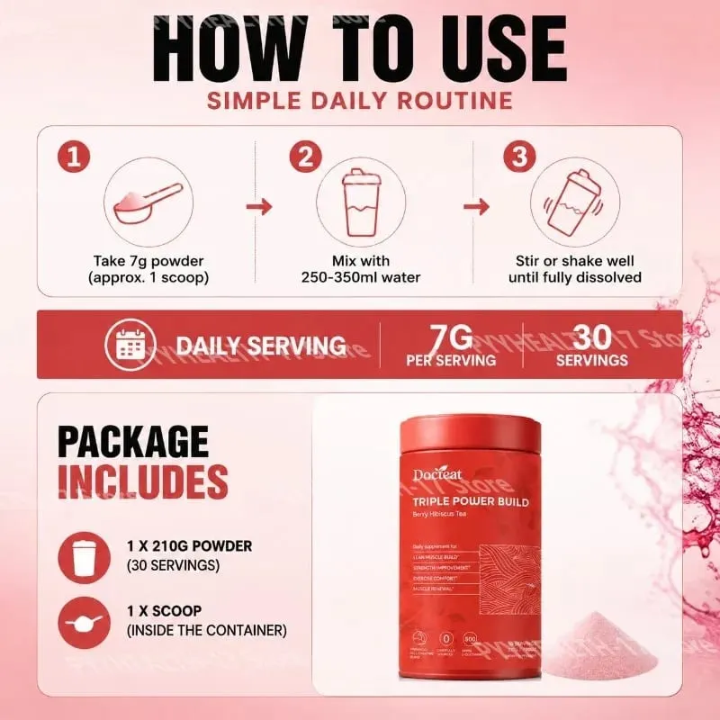 Docteat Triple Power Build Creatine Powder dengan Creatine HCL Creatine Monohydrate Electrolyte Hydration Blend 30 Hidangan — image 5