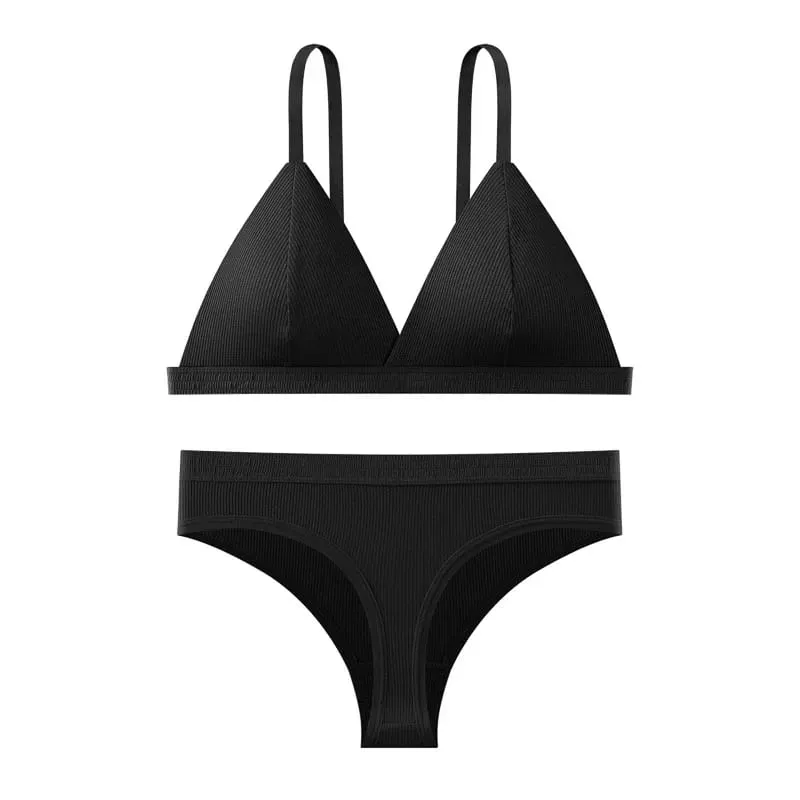 Sömlös BH och trosor Set Enfärgad Bralette Tunna Trådlösa BH Låg midja Stringtrosa Sexiga Underkläder Set Damunderkläder — image 9