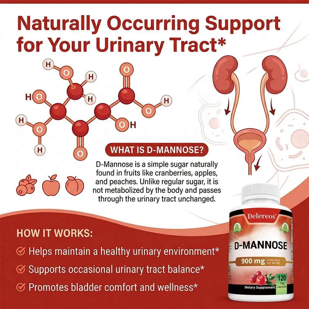 Bio-D-Mannose 900 mg pro Portion 120 Kapseln unterstützt stark die Reinigung der Harnwege bei Frauen und die Gesundheit der Prostata bei Männern — image 6