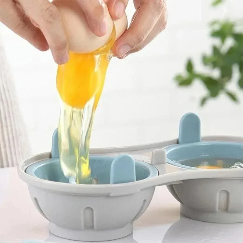 Cazador furtivo de huevos para microondas, cazador furtivo de huevos doble eficiente para microondas, cocina huevos escalfados con escurridor desmontable, calor para cocina — image 8