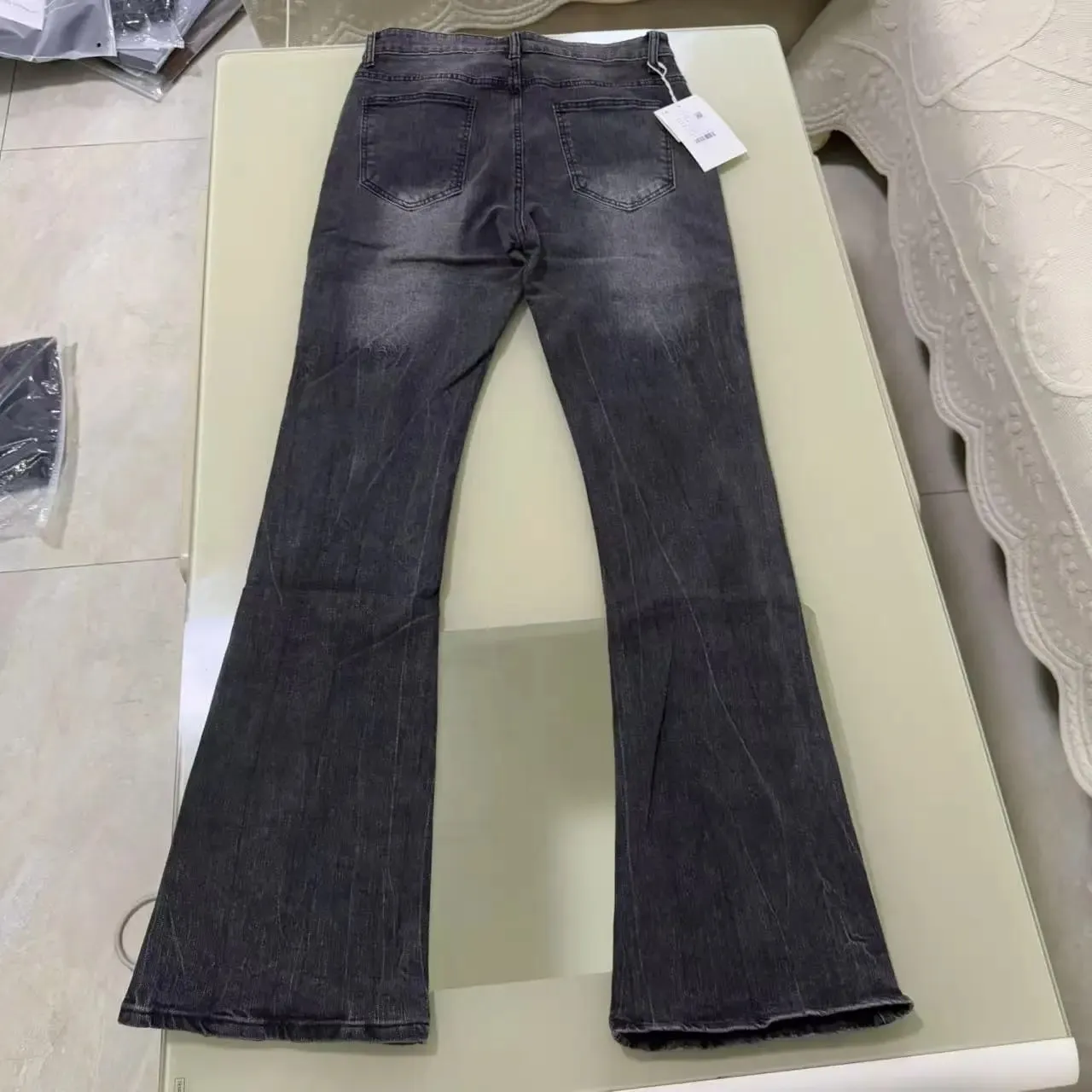 Jeans Denim Potongan But Lelaki Kelabu Hitam Seluar Kapas Berkualiti Tinggi Seluar Berkobar Regangan Slim Klasik — image 6