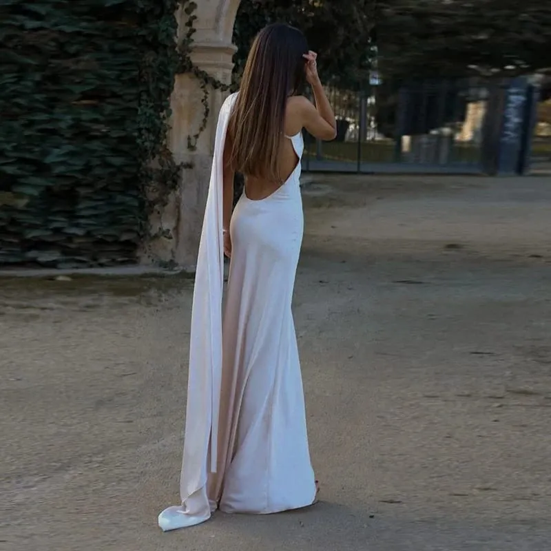 Robe longue en Satin pour femmes, dos nu, col en V, sans manches, fente, couleur unie, Sexy, Robes de soirée, vacances, été, 2026 — image 17