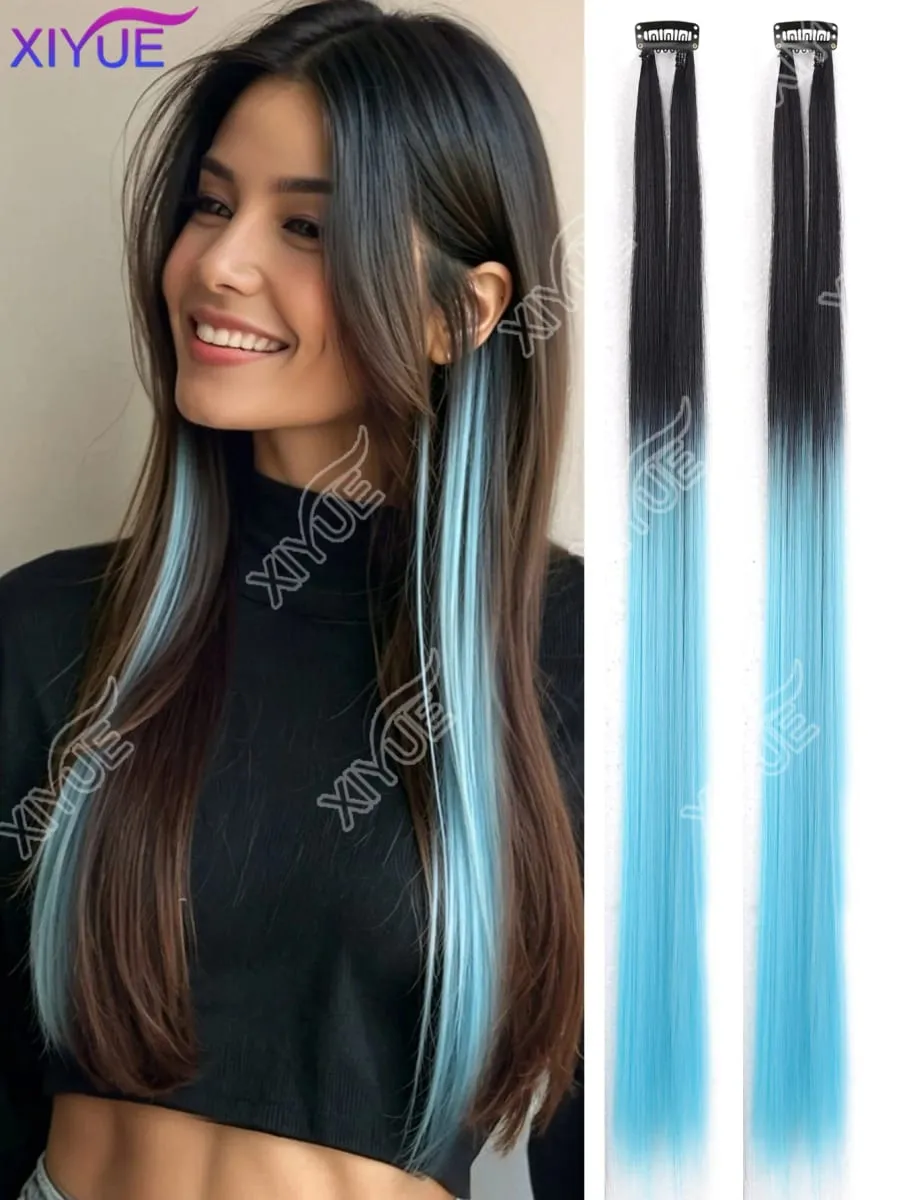 XY Hair Extensions 2 stks/pak Rechte Extensions Multi-Kleuren Hoogtepunten Synthetisch haar Regenboog Haarstukjes voor Meisjes Halloween