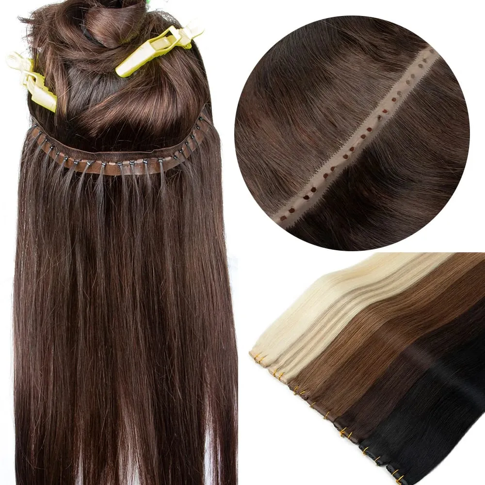 ผีเสื้อ Weft ต่อผมมนุษย์ผมที่มองไม่เห็นแบน PU พร้อม TWIN แท็บ Weft 12-24 นิ้ว microlink การประยุกต์ใช้ 40-50g — image 1
