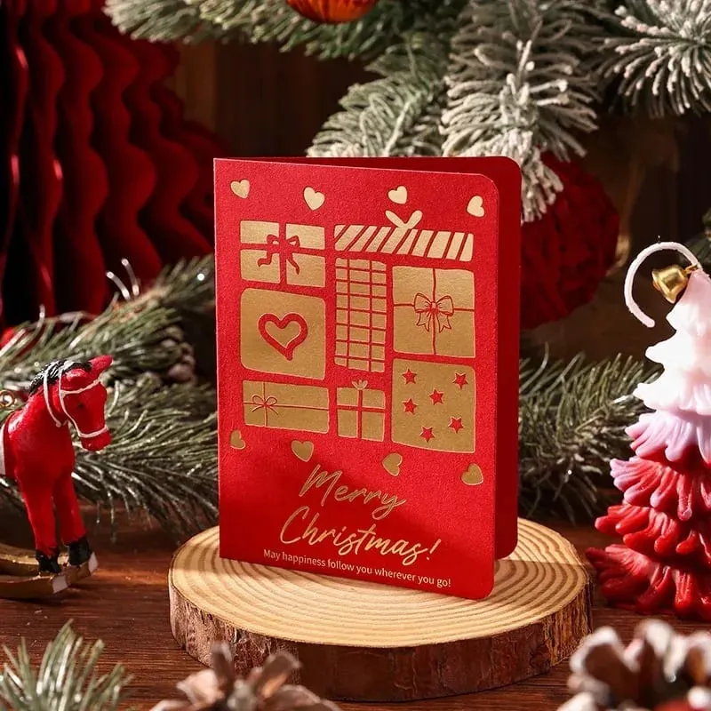 10 Adet Vintage Altın Folyo Noel Katlanır Tebrik Kartları Çok Desen Nimet Tatil Kartları Yeni Yıl Kartpostal Hediye Kartları