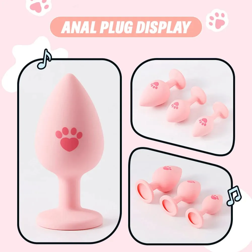 Sumbat Anal Silikon Lembut Pola Kaki Kucing 3 Ukuran Penyumbat Pantat untuk Wanita Pria Gay Pemula Dasar Kristal Mainan Seks untuk Dewasa Anal — image 6