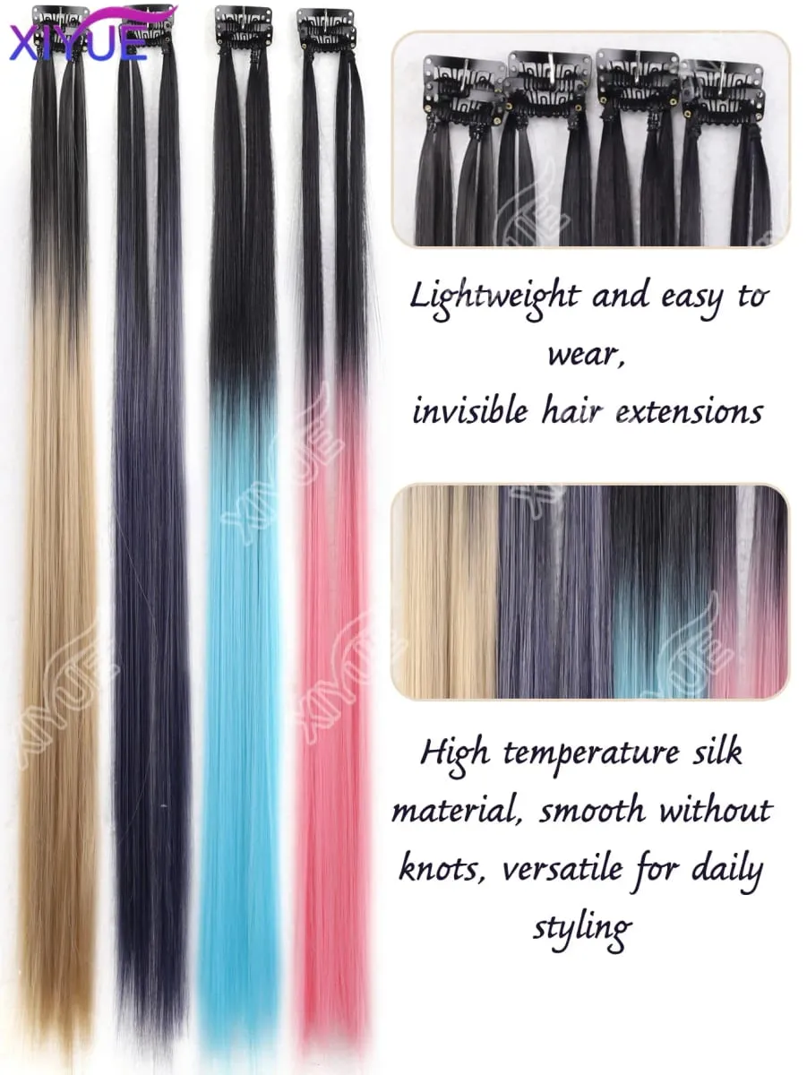 XY Hair Extensions 2 stks/pak Rechte Extensions Multi-Kleuren Hoogtepunten Synthetisch haar Regenboog Haarstukjes voor Meisjes Halloween — image 4