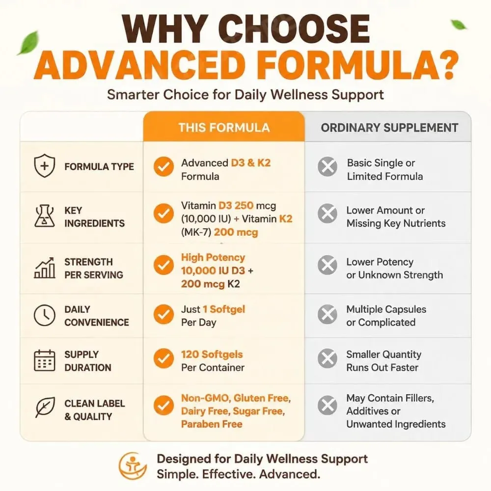 AcentiaLabs Vitamin D3 & K2 Softgels dengan Fungsi Kekebalan Minyak Kelapa dan Dukungan Tulang Bebas Gluten Non-GMO 120 Softgels — image 7