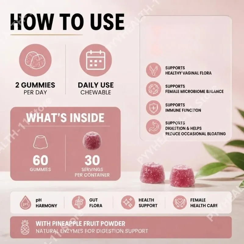 Gummies Flora ช่องคลอดพร้อมแลคโตบาซิลลัส Acidophilus และวิตามินซีรองรับ Microbiome Balance เพศหญิง 60 Gummies — image 4