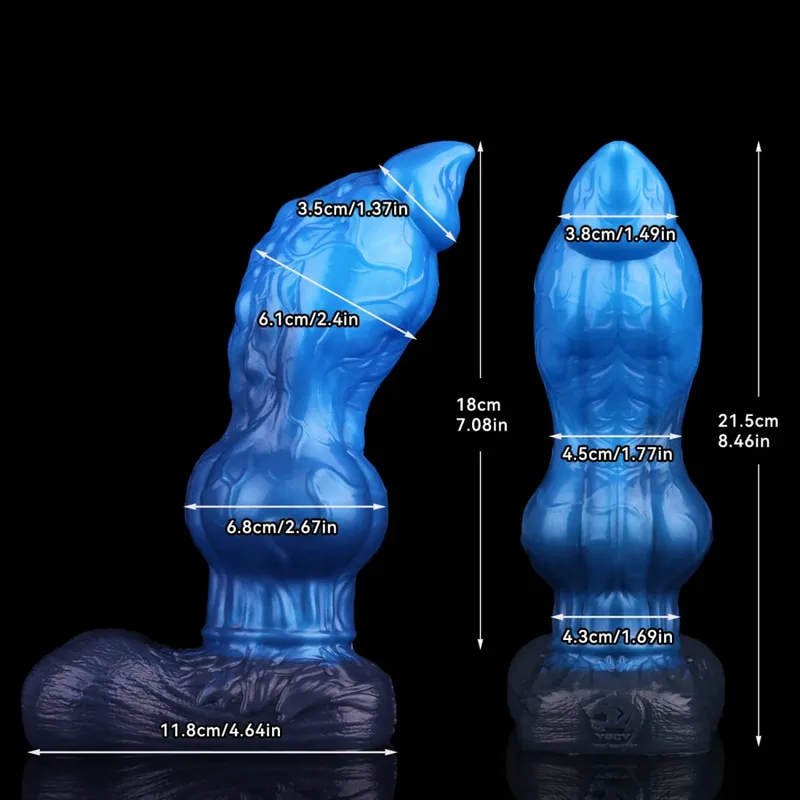 Dobbeltlags silikone Fantasy Dog Knot Dildo Blå Butt Plug med Sucker Anal Dilator Onanere Sexlegetøj til Voksen 18+
