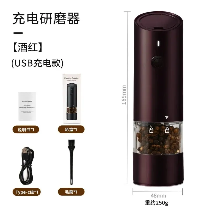 Conjunto elétrico automático de moedor de sal e pimenta, recarregável com usb, moedor de especiarias ajustável, ferramentas de cozinha — image 13