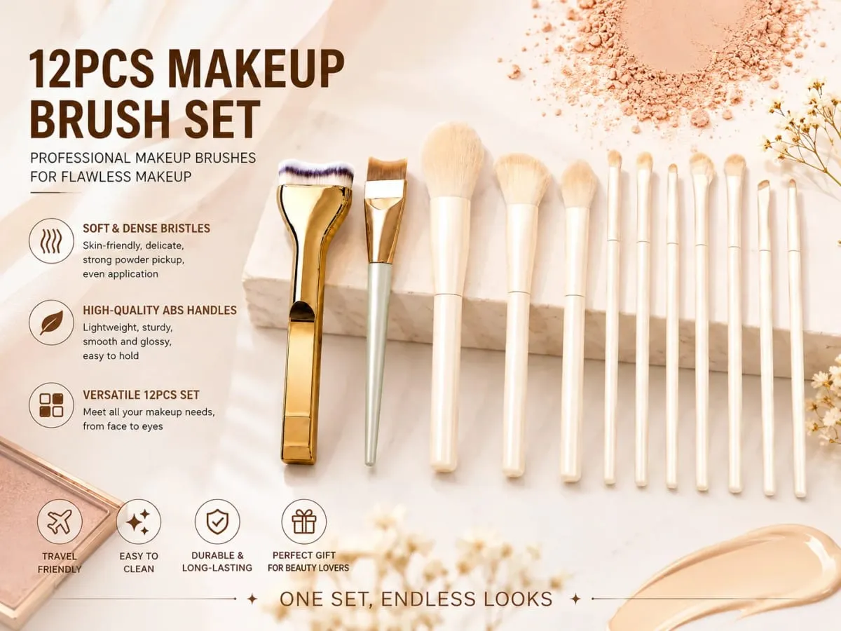 Professionelt 12 STK Makeup børstesæt med Foundation Brush Powder Brush Øjenskyggebørster til ansigts- og øjenmakeup — image 3