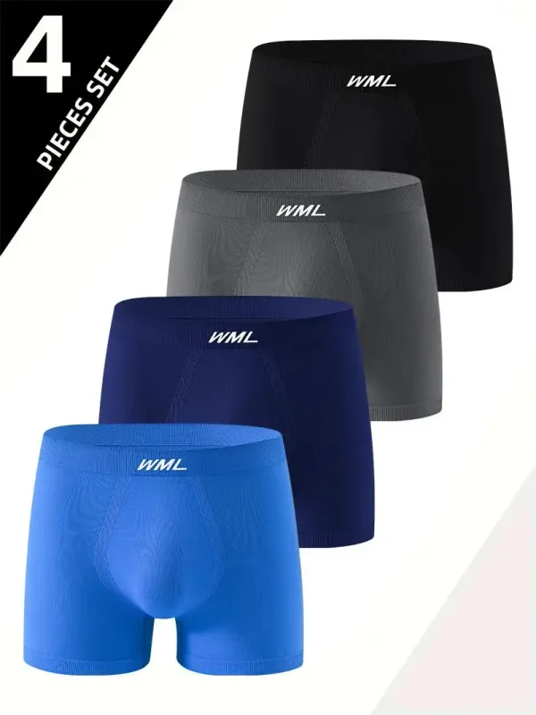 4 Pieces Men's Boxer Briefs Soft Comfortable Healthy Men's Underwear Men's Trendy Casual Sports Men's Seamless Panties Boxers