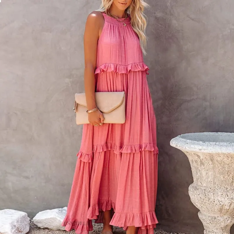 ผู้หญิงสบายๆ Ruffles ชุดยาวฤดูร้อน Elegant Sundress Elegant Harajuku Maxi ชุด Beach Party ชุดราตรี Vestido — image 5