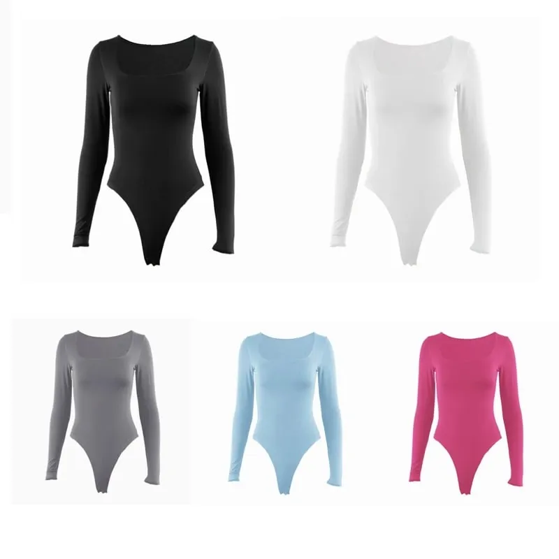 Long Sleeve Bodysuits Spring 2025 Square-Cut Collar Solid Bodycon Elastic Romper Sexy Y2k Pambabaeng Damit Fashion Club Party 2520 — image 4