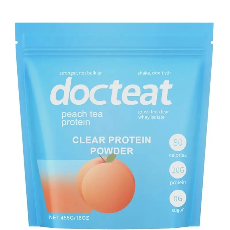 Docteat 복숭아 차 투명 단백질 파우더 455g 분리유청 및 스테비아 20g 단백질 저지방 0g 설탕 피트니스 운동 회복 지원