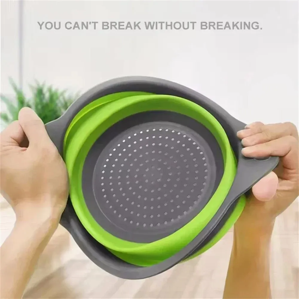 2PCS Silicone Folding Drainer Basket Fruit Vegetable Foldable Colander Kitchen Strainer for Food Pasta Kitchenware Drain Device — image 6