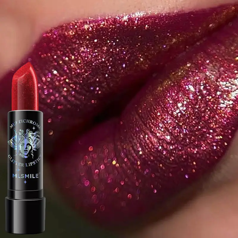 Rossetto glitterato 6 colori Impermeabile a lunga durata Diamante Rossetto metallizzato perlescente Lucidalabbra nero Labbra da donna Trucco cosmetico — image 1