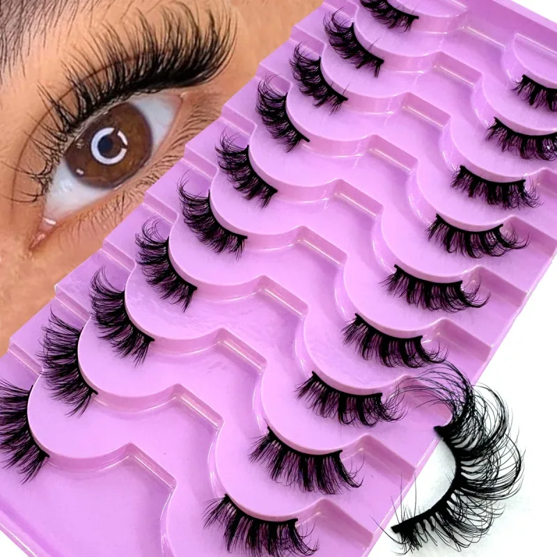 Halve vipper 10 par halve vipper Bløde naturlige katteøjevipper Makeupværktøj Falske øjenvipper Extension Fluffy Faux Cils — image 8