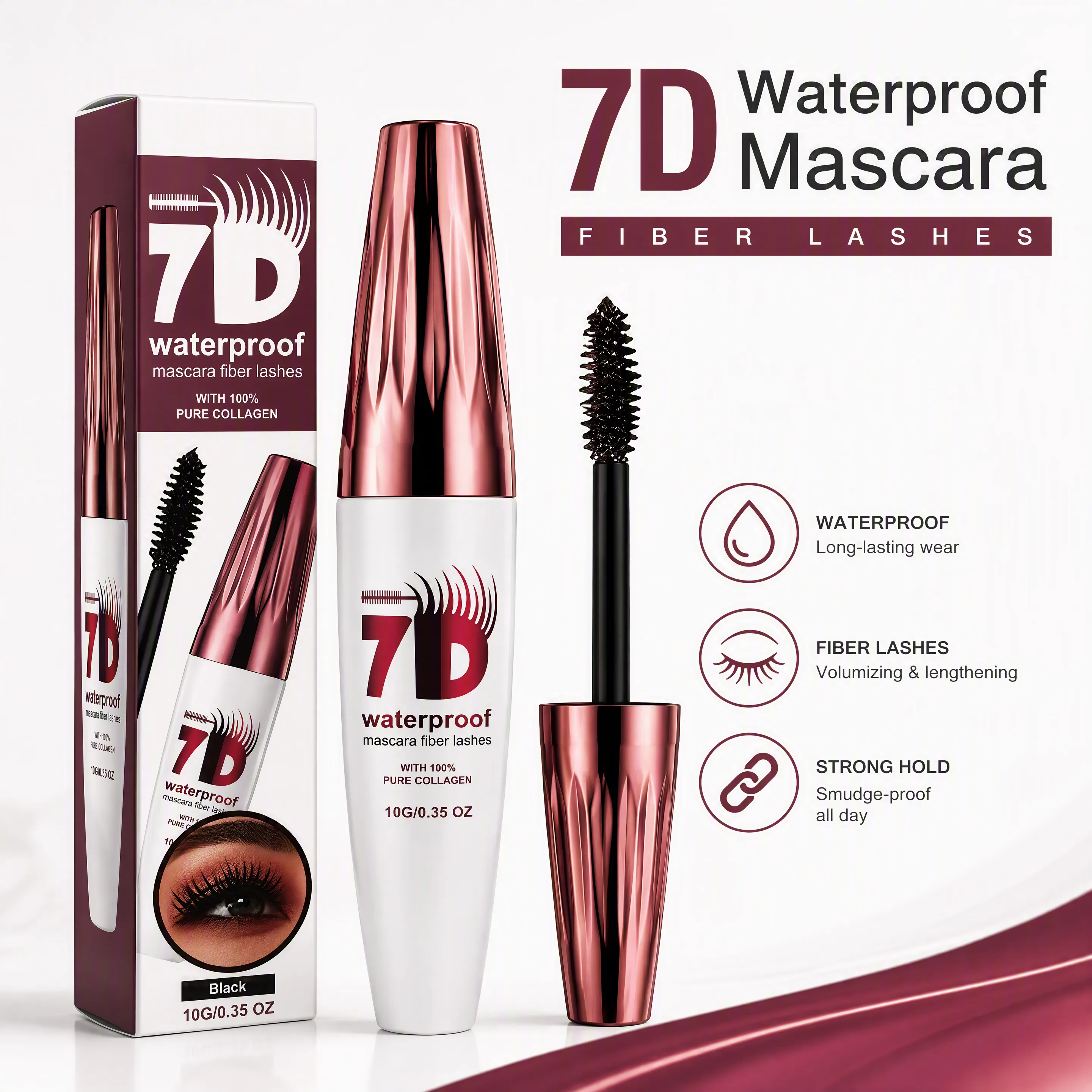 Mascara waterproof 7D a 3 colori, a lunga durata e volume modulabile, ciglia squisitamente complete, trucco occhi ispessente a prova di sbavature — image 3